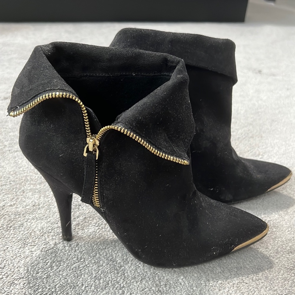 JustFab Women’s Size 10 Black Velvet Booties w/ Gold Accents